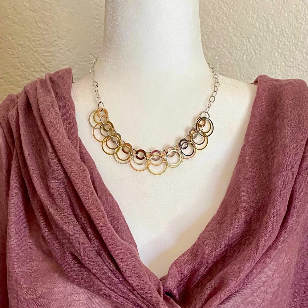 Tri color silver necklace & bracelet set